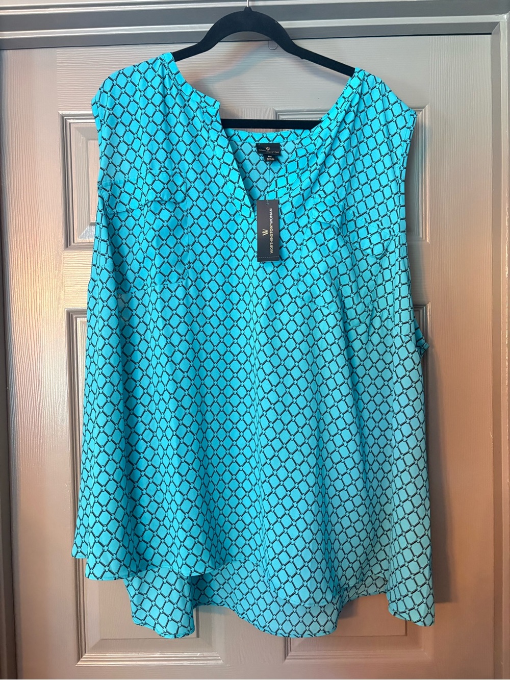 Worthington Turquoise Geometric Print Sleeveless Blouse